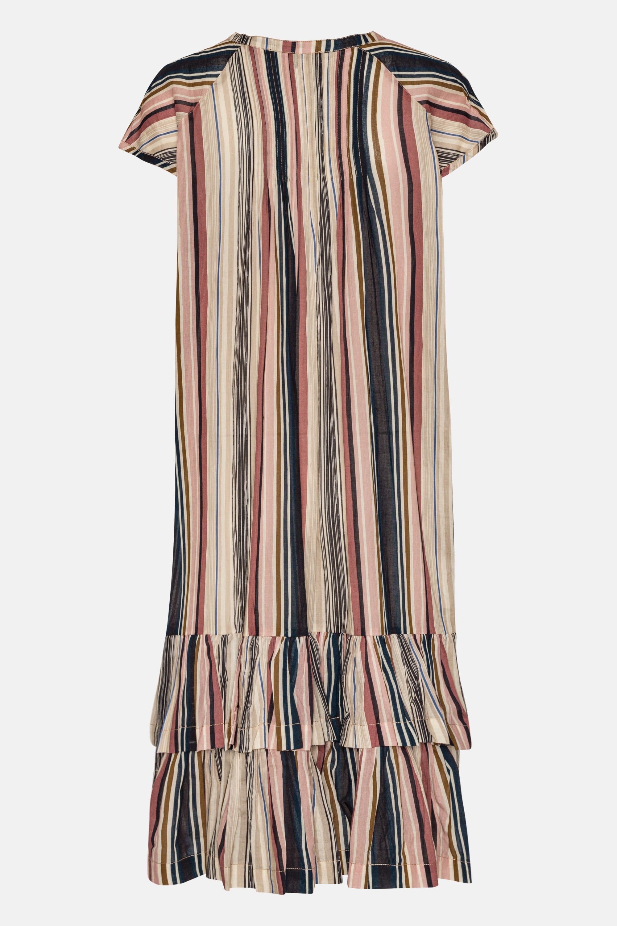 Lang Kjole med Korte Ermer Pintuck - Beige Organic Stripe